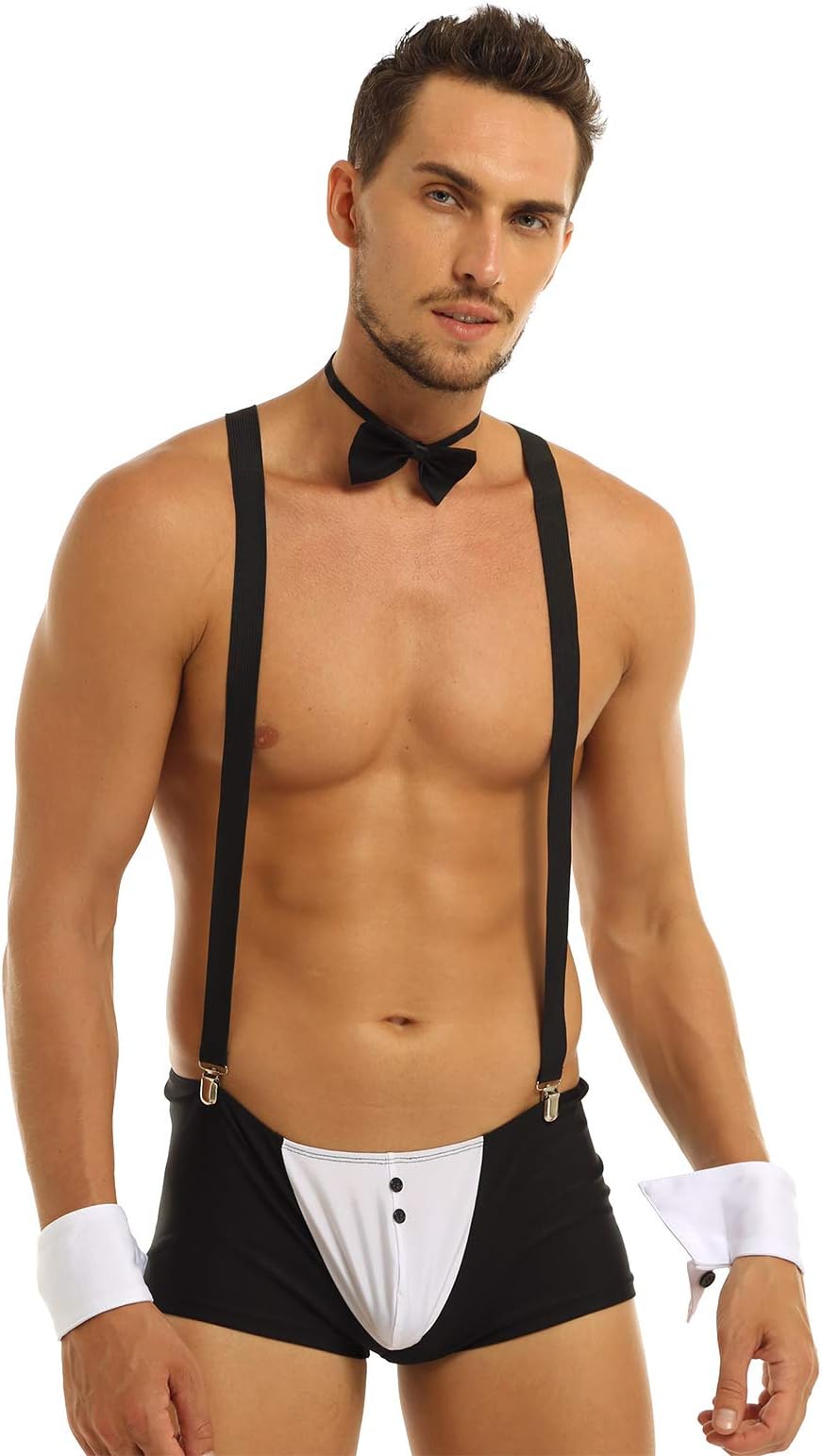 YOOJIA Men's Tuxedo Bow Tie Boxer Cuff with Y Back Shoulder Straps Suit Cosplay Set Gentleman Costume Outfits