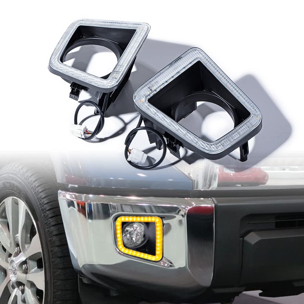 Anzios Compatible with Toyota Tundra 2014-2021 Amber White DRL Daytime Running Light Night Driving Fog Lamp Bezel Moulding Kit
