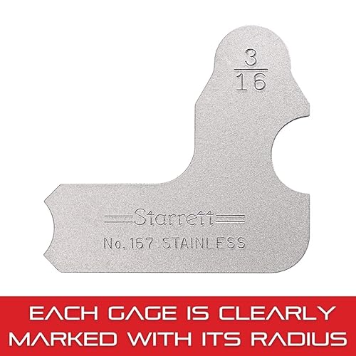 Miniatura 37 de Starrett Medidor de radio individual para radios convexos y cóncavos, ideal para carpinteros y construcciones, acero inoxidable, calibre de radio