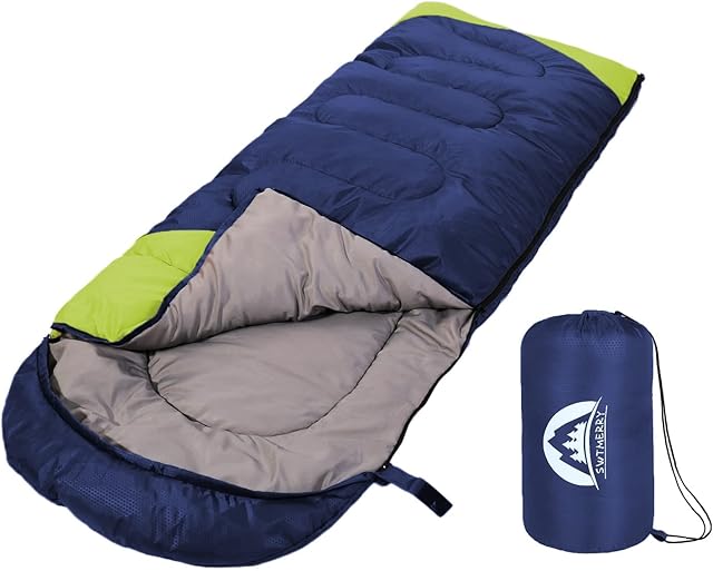 SWTMERRY- Sleeping Bag 3-4 Seasons (Summer, Spring, Fall, Winter) Warm & Cool Weather - Lightweight,Waterproof Indoor & Outdoor Use for Kids, Teens & Adults for Hiking, Backpacking and Camping