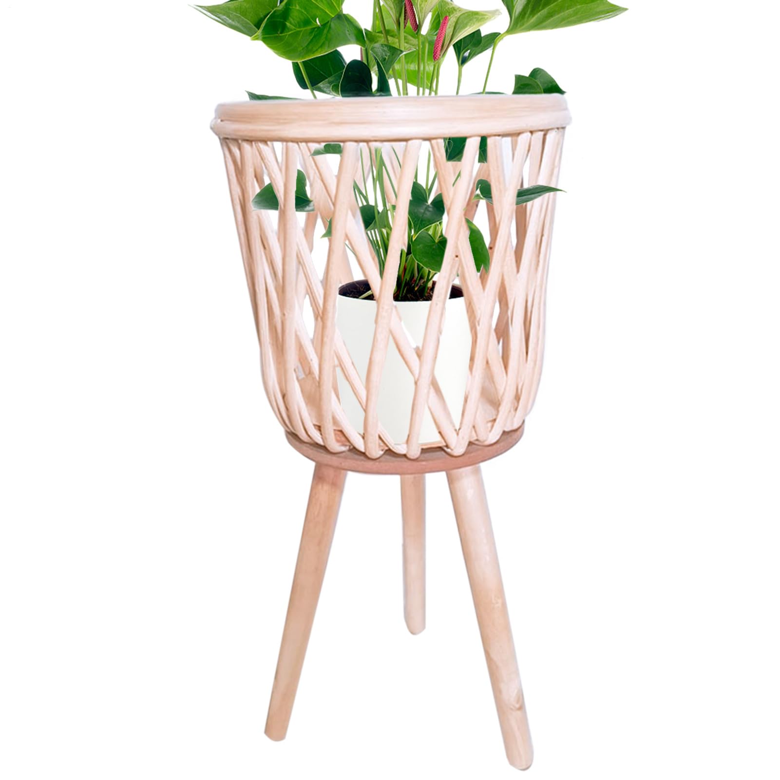 Tabouret de pot en rotin et bois pour surélever et sublimer vos plantes