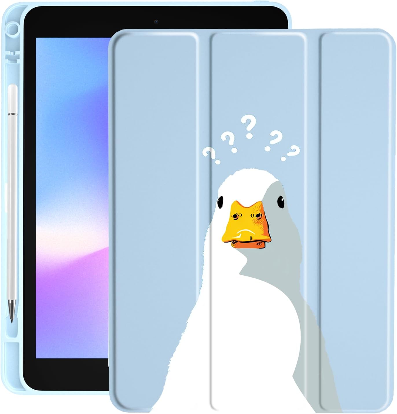 Doubtful Duck Case for iPad mini 6 Unique Case,Pencil Holder & Clear Acrylic Back & Trifold Stand Cover for Women
