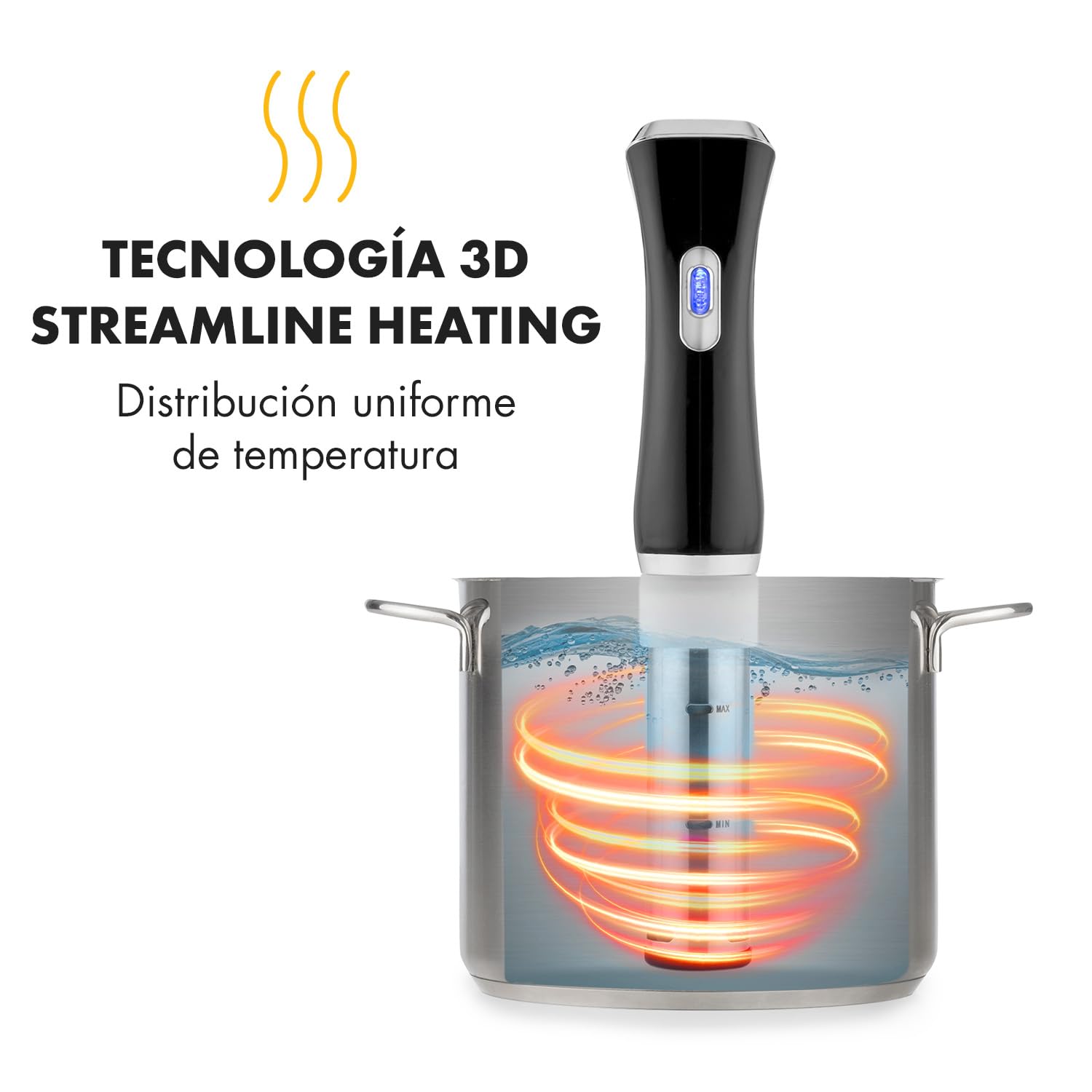 Klarstein Quickstick Sous Vide - Roner, Roner cocina baja temperatura con bomba circulación en 3D, Sous vide con temperaturas 50 a 95 °C, Potencia 1300 W, Pantalla Táctil, Hasta 20 Litros, Negro