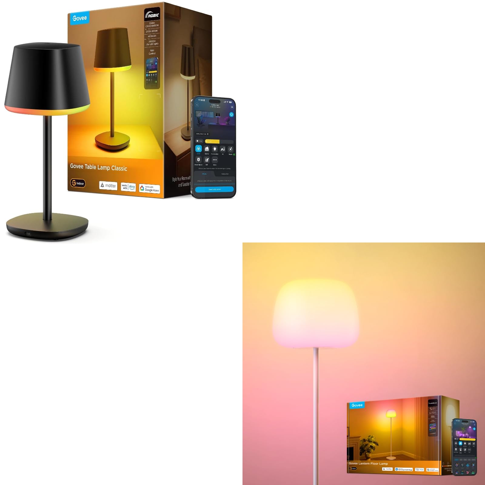 Govee Tischlampe Kabellos Akku mit 72 Szenen Laterne Stehlampe mit RGBICWW Halo Beleuchtung