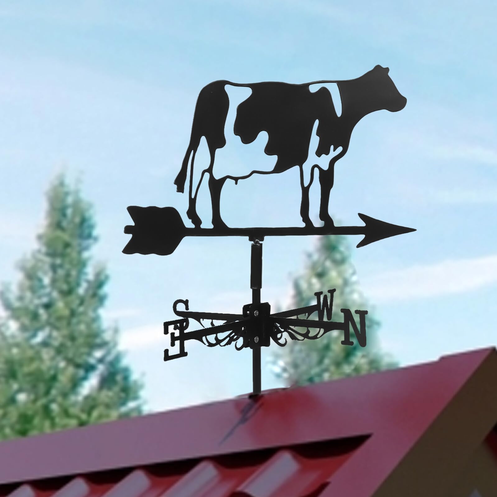 SHINEOFI 3D Kuh Wetterfahne aus Metall Gartenstecker Windanzeiger für Terrasse und Rasen Wetterbeständig Dekorative Dachwetterfahne für Garten und Pavillon