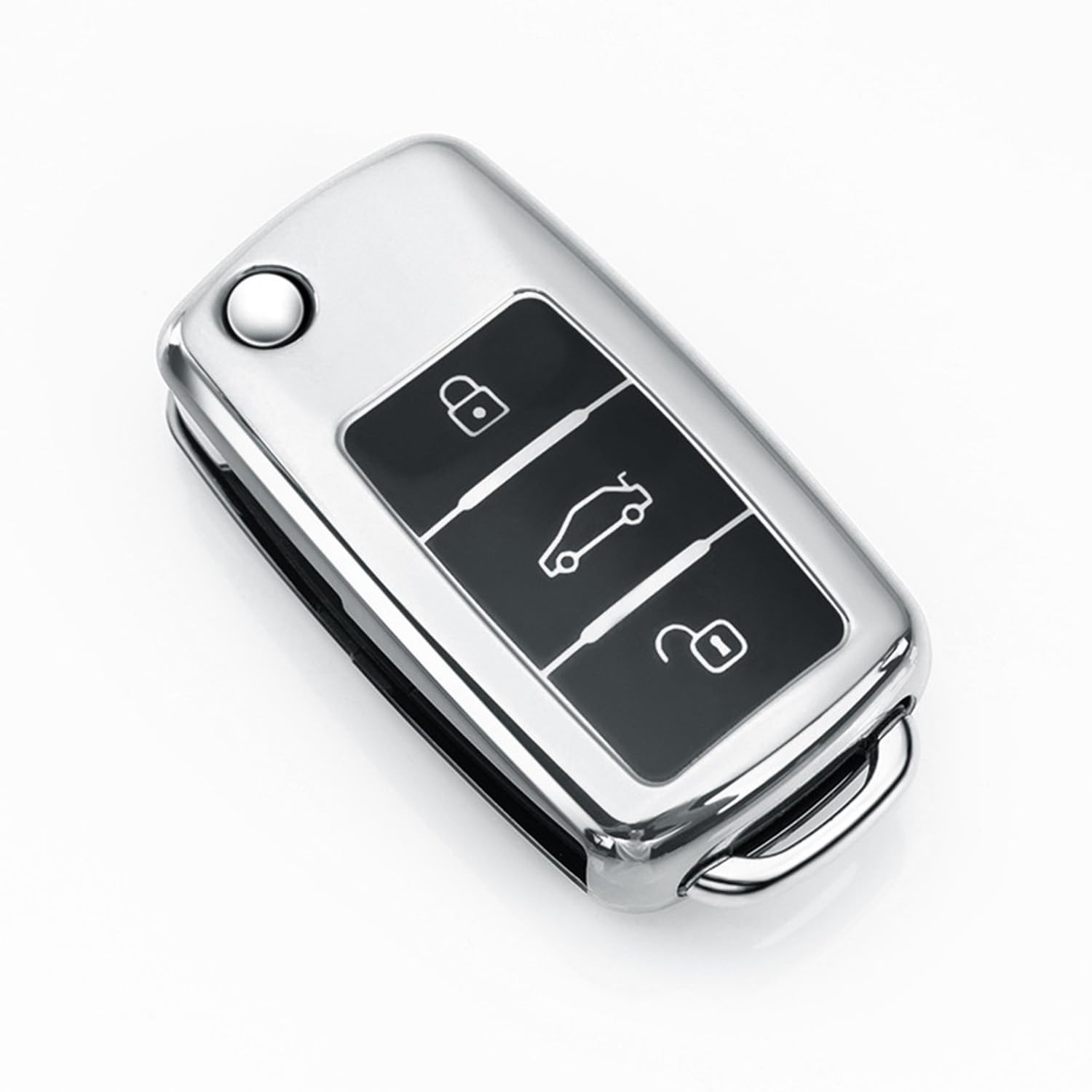 HooRLZ TPU Vw Key Fob Cover For Vw Caddy Jetta Bora Beetle Golf Polo Passat Scirocco Sharan Touran Tiguan T5 Skoda Seat Ibiza Leon Octavia, 3 Button Vw Golf Car Key Case Cover Silicone - Silver