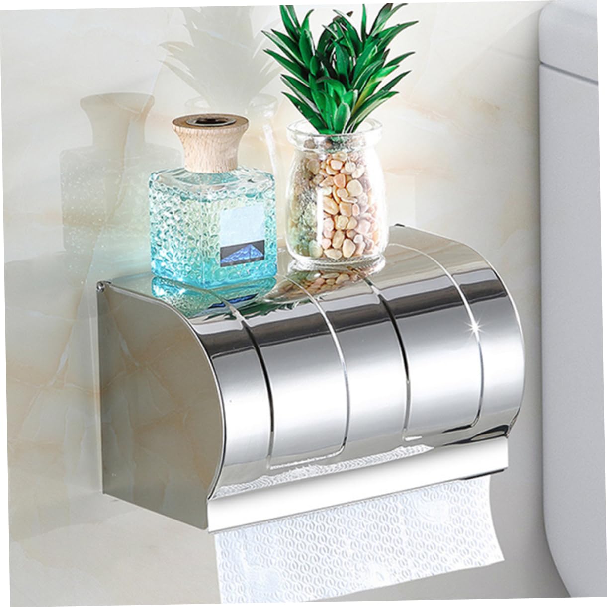 PRETYZOOM Porta Carta senza Fori in Acciaio Inox 304 Igienica da Parete Scatola Semplice Facile da Lavare per Bagno