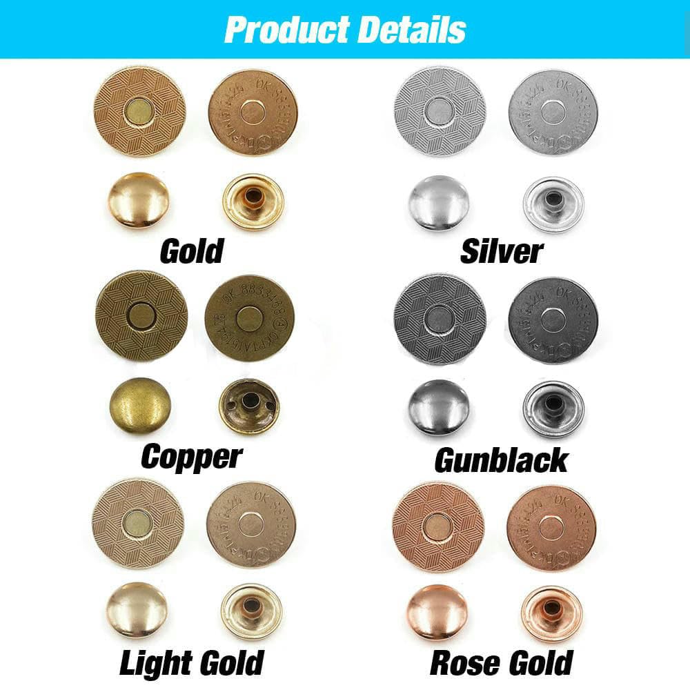 20 juegos/lote de botones magnéticos de 14,0 mm a 18 mm para bolsos, hebillas con broches magnéticos, con caja de herramientas para coser bolsos, cierres artesanales, cobre, 18 mm