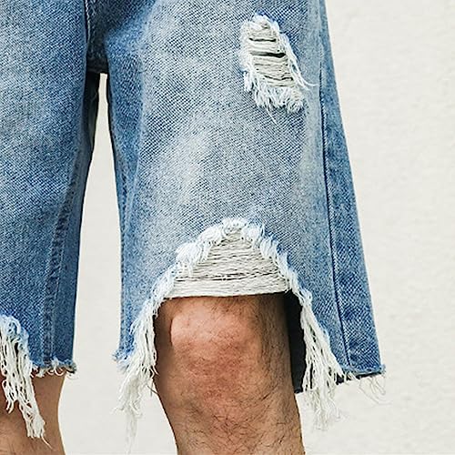 Shorts de mezclilla rasgados para hombre talla 33 azul miniatura 4