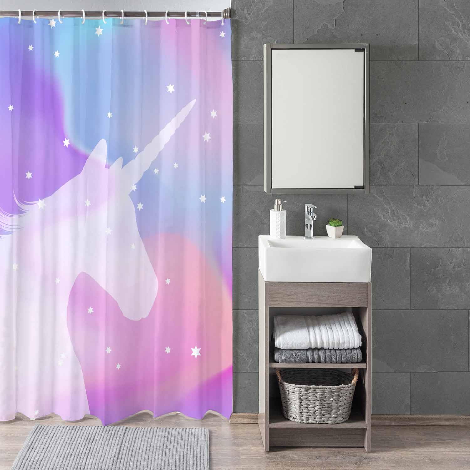Woutay Shower Curtain Mould Proof Resistant Unicorn Silhouette,Water Repellant Fabric,Polyester,Size 180x180CM - Image 3