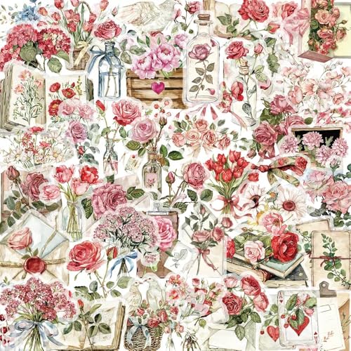 50 PCS Transparent Floral Stickers - Aesthetics Sticker Set Vintage Flower Decals for Scrapbooking Card Making Journaling Paper Crafting - image 1
