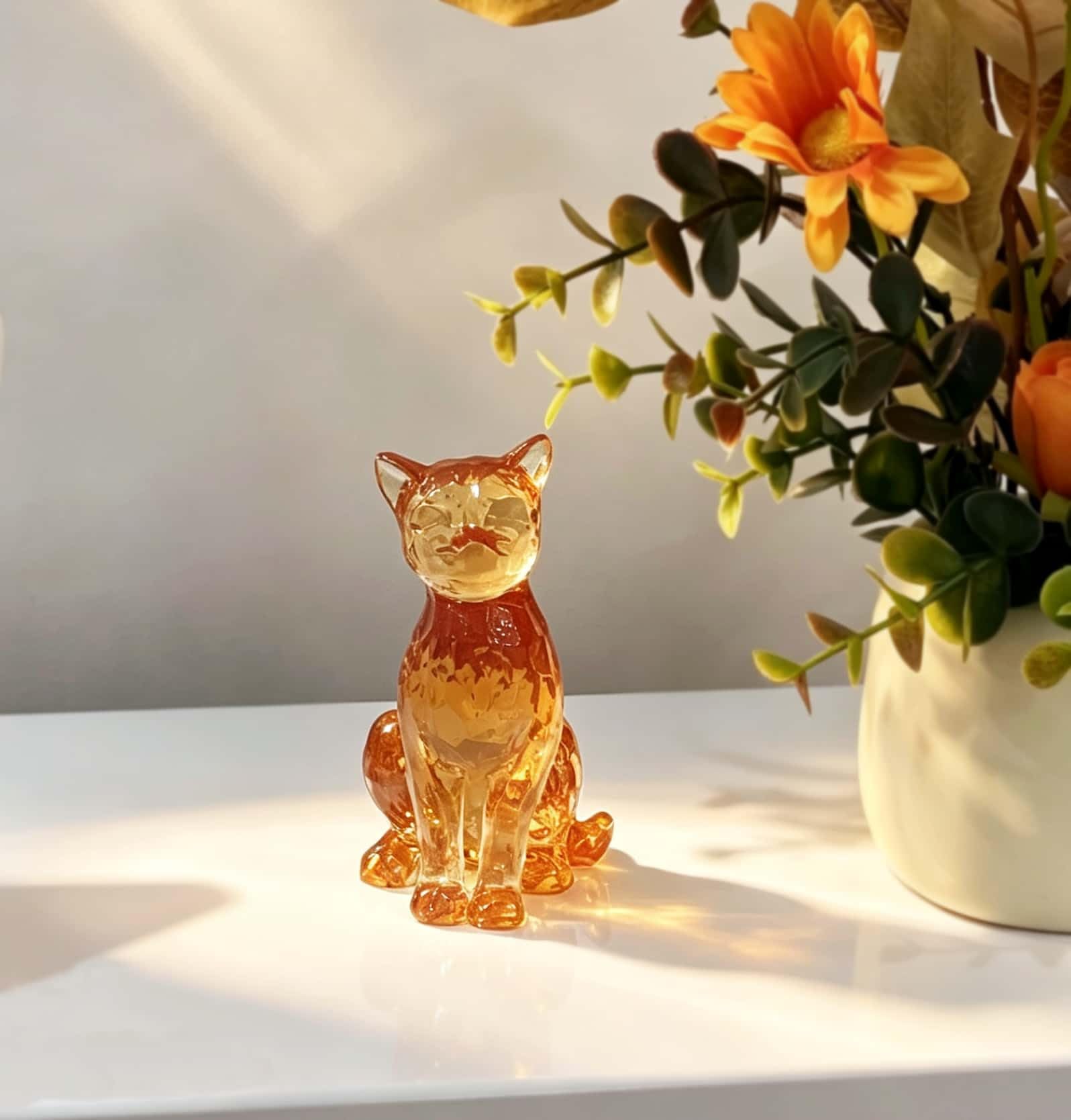 Amazon.co.jp: JWT Astyle 琥珀色の猫の置物 像 装飾 猫愛好家