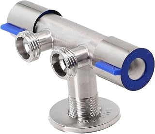 Grifo de agua fría de acero inoxidable de doble manija, grifo mezclador de doble palanca para lavadora y fregadero, válvula de utilidad de baño con acabado cepillado, 4.65 x 2.75 x 1.6 pulgadas