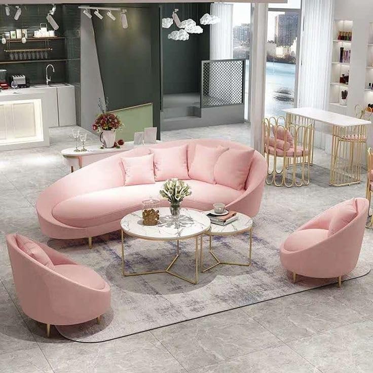 UNIQUE FURNITURE HUB Modern Curved Living Room Sofa Set, Velvet 3-Seater with 2 Accent Chairs, Gold Metal Legs, Contemporary Design for Living Room, Bedroom-image-25