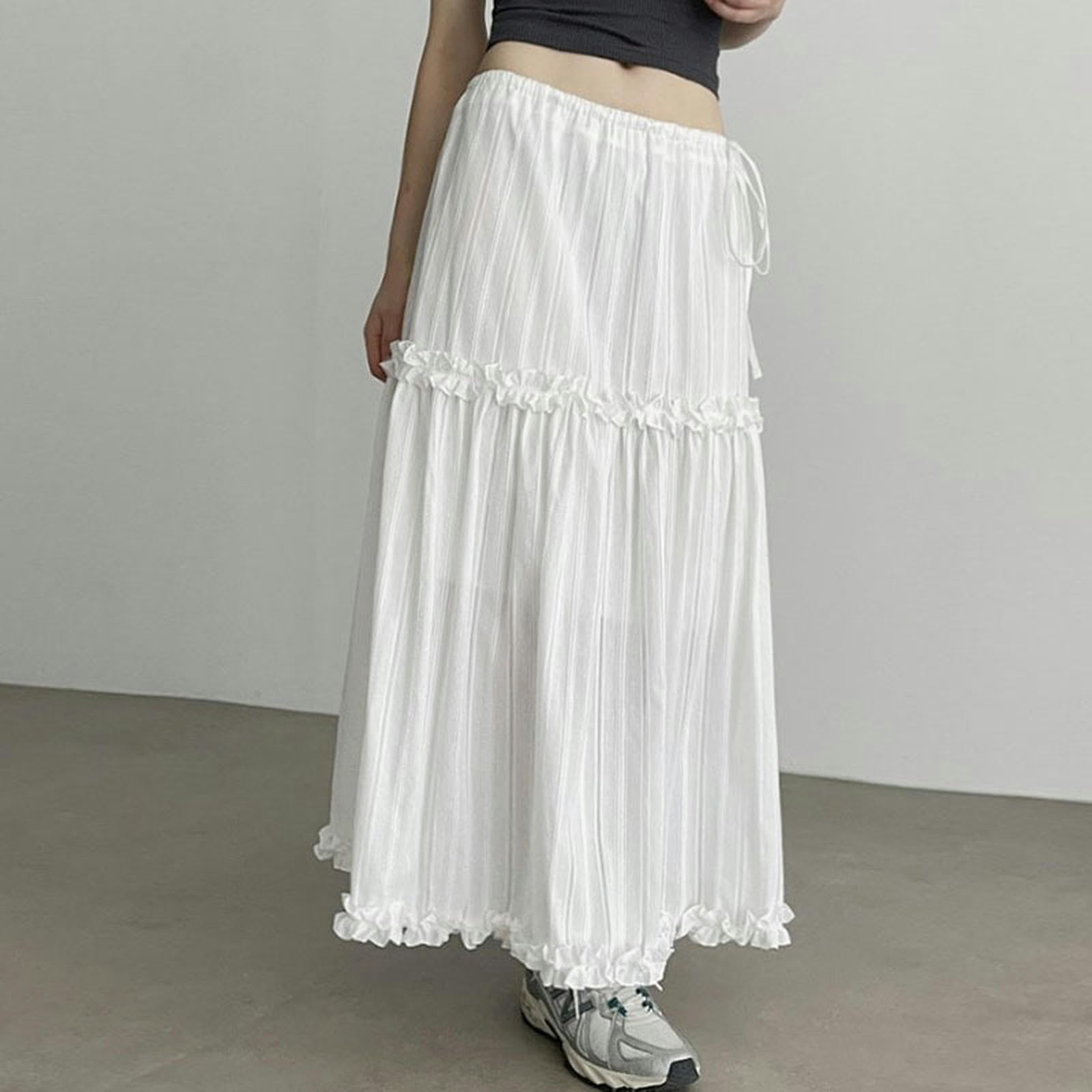 Falda de Jacquard con Volantes, diseño Informal y Holgado, para niña, Falda en Blanco y Negro Que combina con Todo - Negro - S