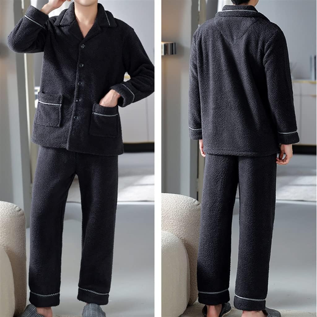 Men's Winter Coral Fleece Thickened and Velvet Warm Autumn and Flannel Home Clothes