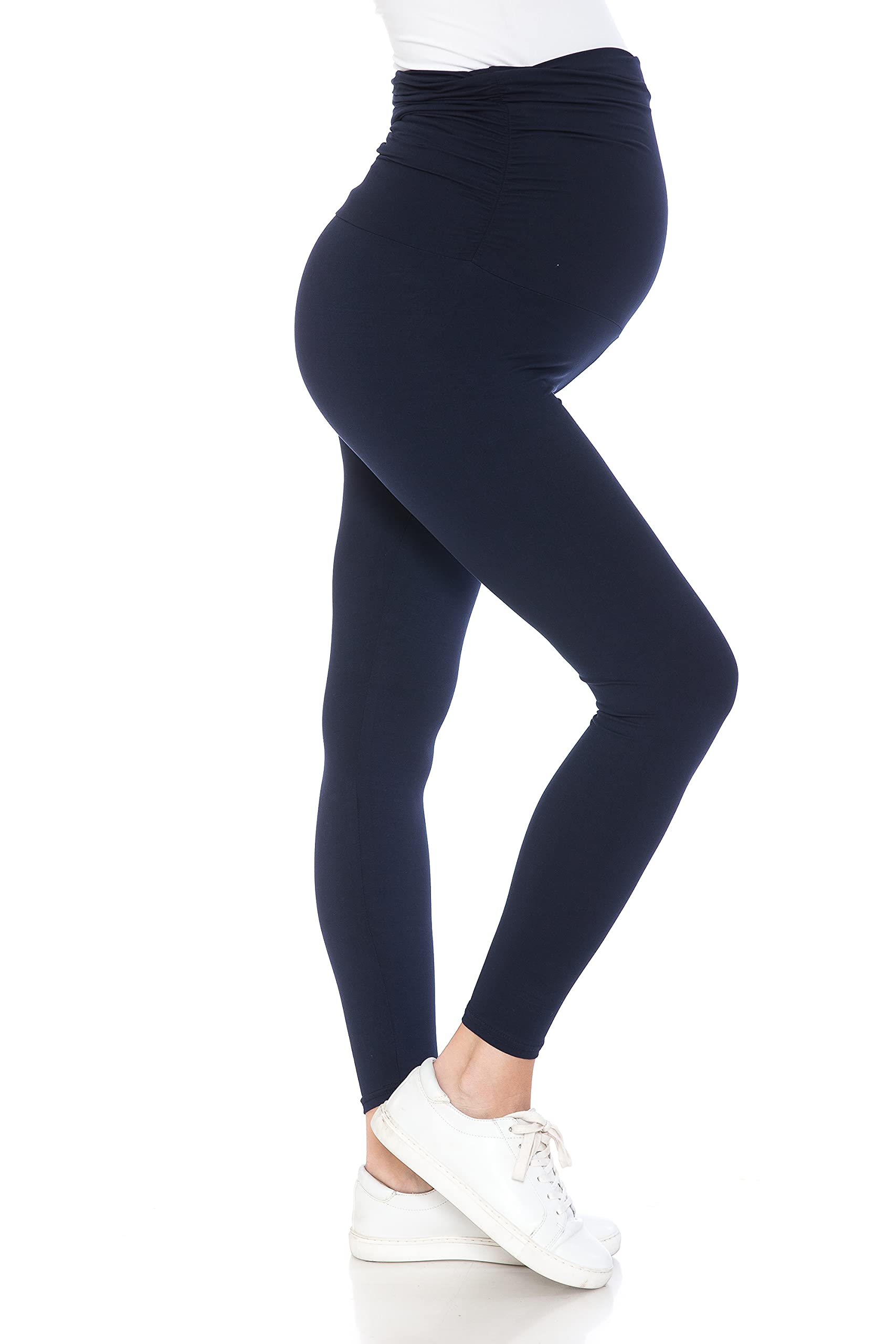 Leggings Depot Damskie legginsy ciążowe nad brzuchem, do noszenia w ciąży, na co dzień, do jogi, Wysoka talia Fashion-navy, S