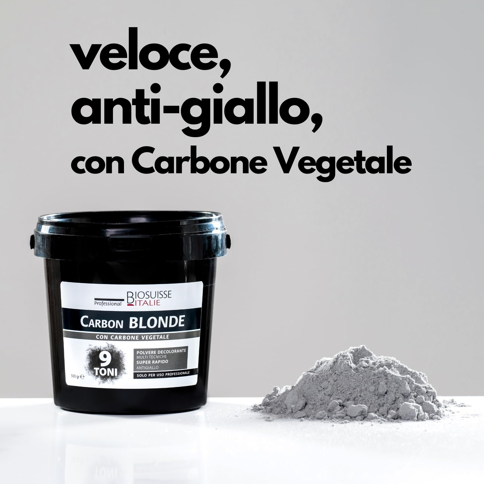 Biosuisse Pro Carbon Blonde Polvere Decolorante 500gr con Carbone Vegetale Anti-Giallo