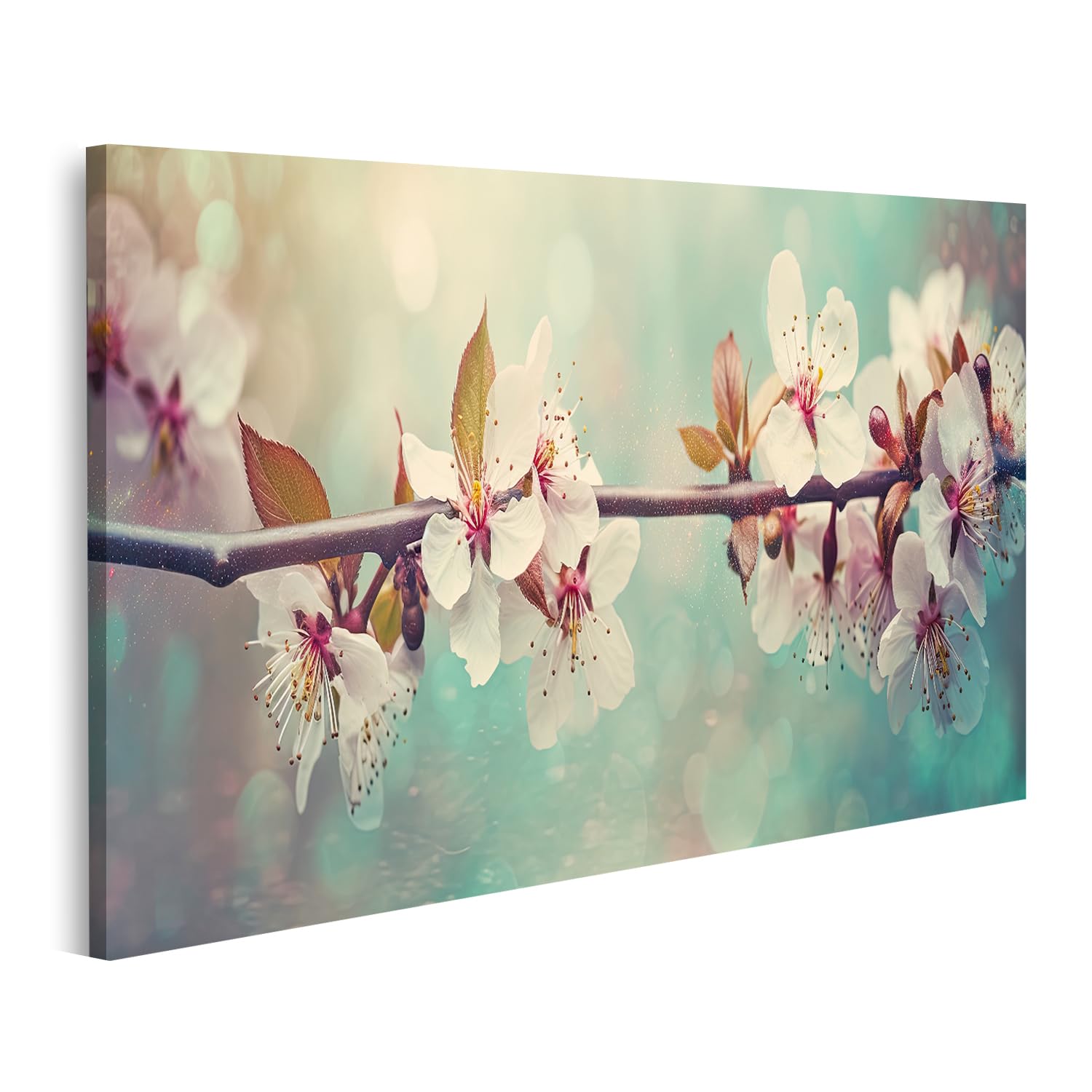 Tableau Toile Fleurs De Cerisier Sakura - 5 Panneaux 170x80cm - Décor Murale Printanier Rose - Toile Haute Qualité, Cadre Bois - Décoration Salon, Chambre