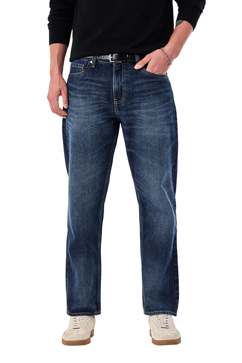 snitch Men Casual Jeans | Relaxed Fit Straight Leg Mid Rise Washed Denim Design | 100% Cotton Breathable Fabric for All Day Comfort & Everyday Wear-picture-11