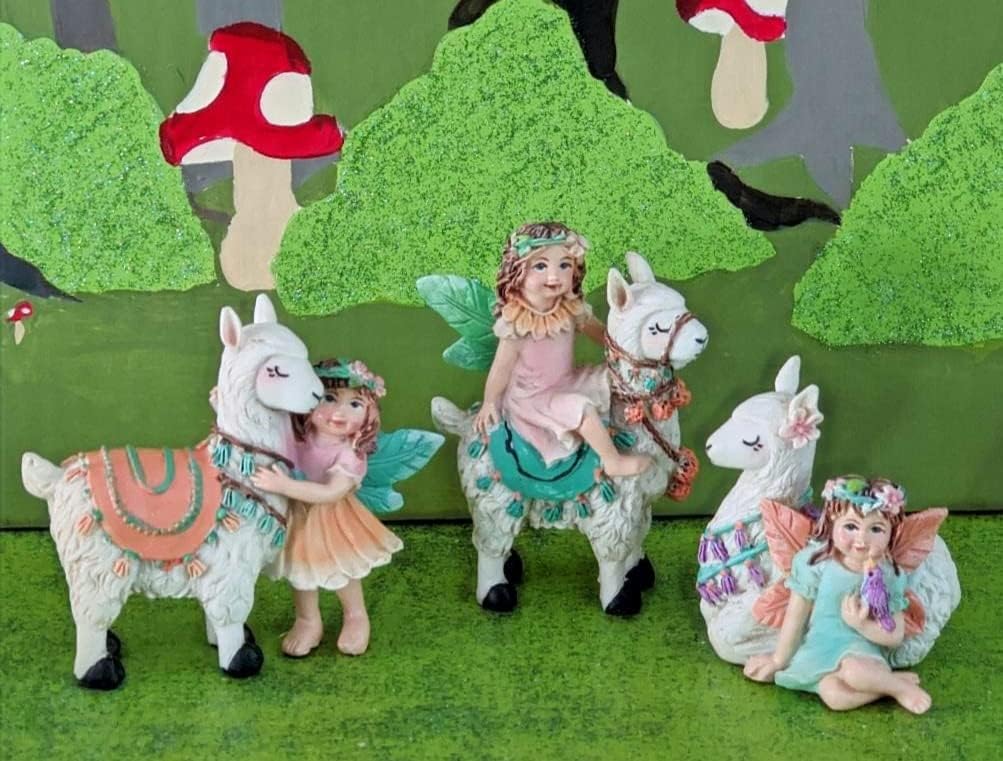Fairy with Llama Set of 3 - Very Detailed for Miniature Fairy Garden Gnome Garden Resin