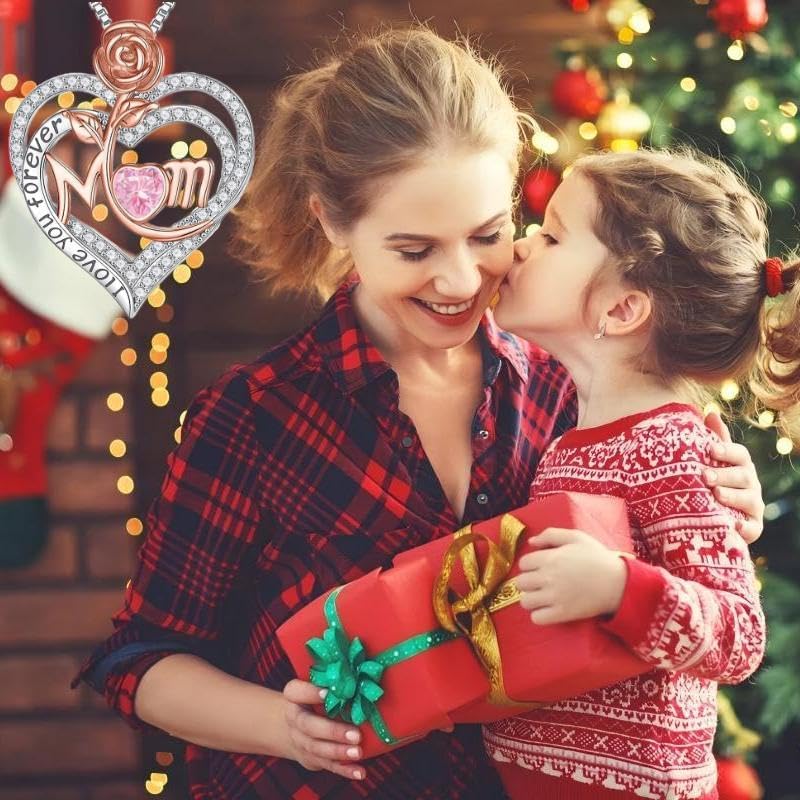 Rose Birthstone Gifts for Mom, S925 Sterling Silver Rose Heart Pendant Birthstone Necklace Mothers Day Valentines Day Christmas Birthday Jewelry Gifts for Mom - Image 3