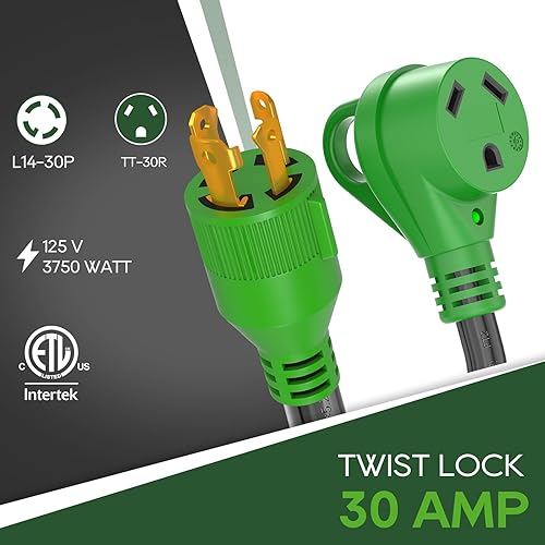 Miniatura 2 de RVGUARD Cable adaptador de generador RV de 4 clavijas de 30 amperios a 30 amperios de 12 pulgadas, STW 103, L14-30P con bloqueo macho a hembra