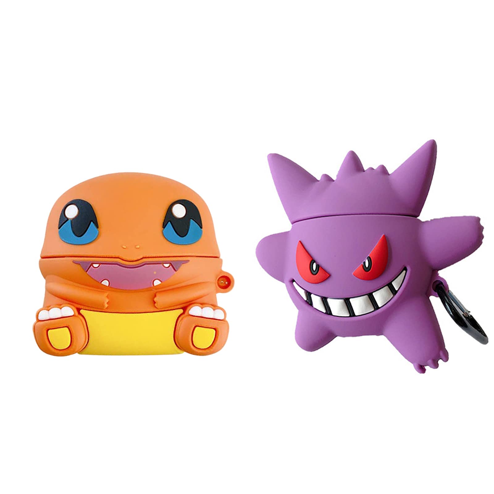 Airpod Pro Case 2 Pack Matching Couple, 3D Cute Cartoon Little Fire Dragon-Demon,Custom Silicone Shockproof Protective Cases, Airpod Pro Charging Protective case (Orange- Purple Demon)
