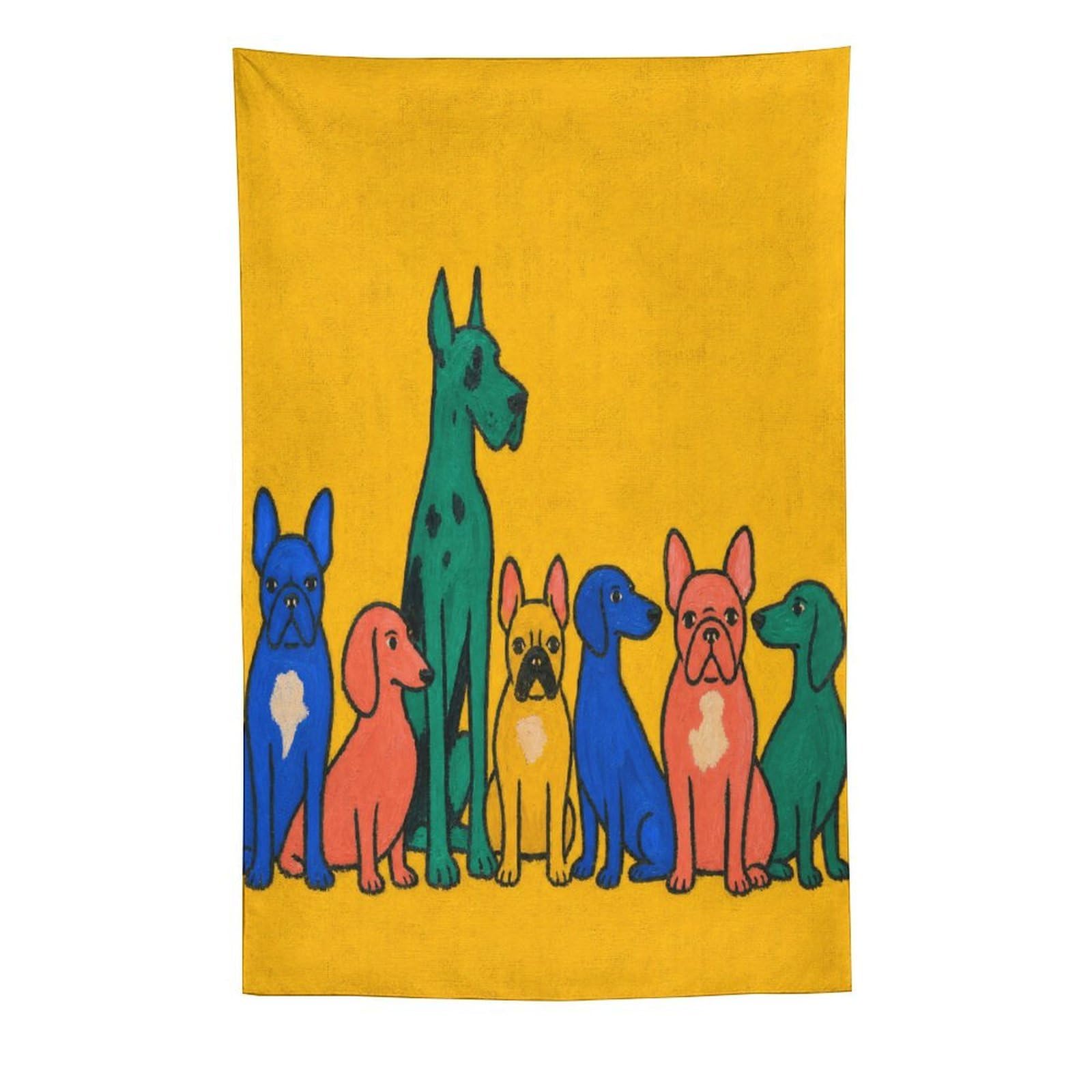 H3B8U2Y5 Colorful Dog Group Wall Tapestry, Pop Art Style, Room Divider