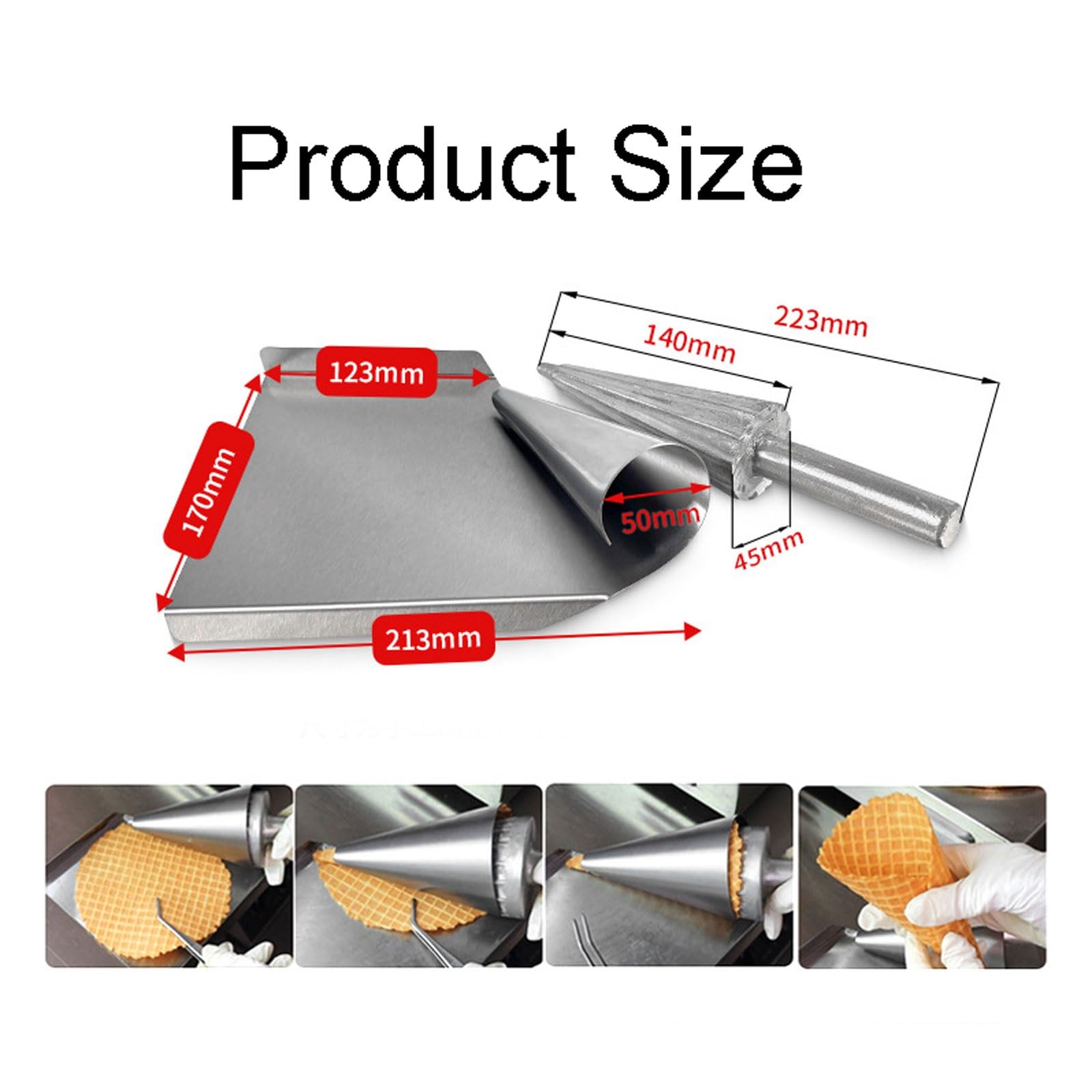 Rodillo de cono de helado de acero inoxidable, herramienta moldeadora de conos de gofres antiadherente, aluminio fundido resistente, para hacer huevos caseros