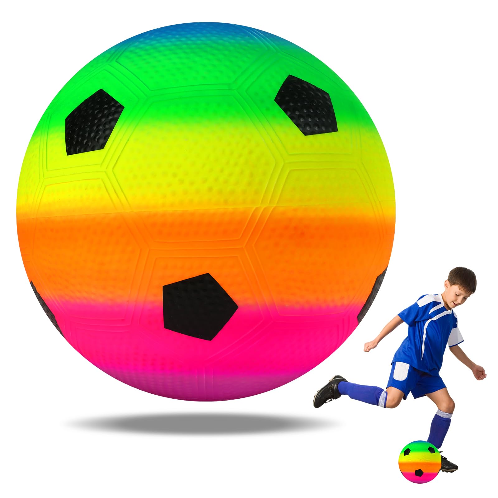 OSDUE Rubber Playground Ball, Rainbow Inflatable Soccer Football