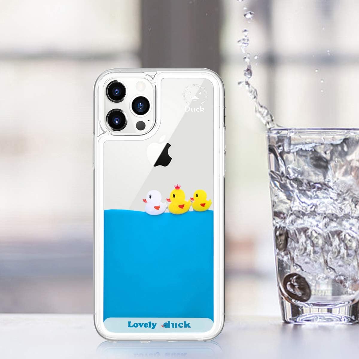 LUVI Compatible with iPhone 16 Pro Max Liquid Case Cute Funny Cartoon Moving Water Duck Quicksand Flowing Floating Waterfall Protective Soft Silicone Rubber Cover for Women Girls Blue - Image 2