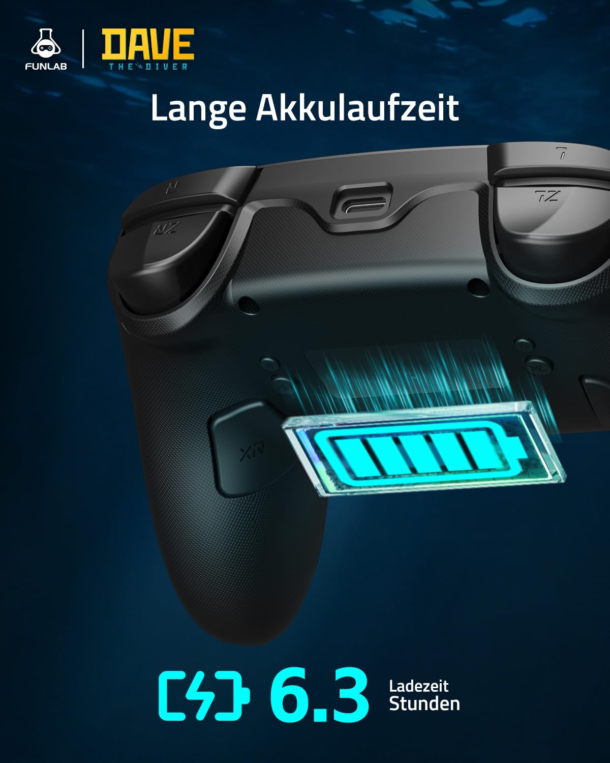 FUNLAB Switch 2 Pro Controller mit Ladestation Kompatibel mit Switch/OLED/LITE, Dave the Diver kabellos pc controller FF05A-04, RGB-Bluetooth mit 7 LED-Farben/Hall-Effekt/Turbo/Bewegungssteuerung