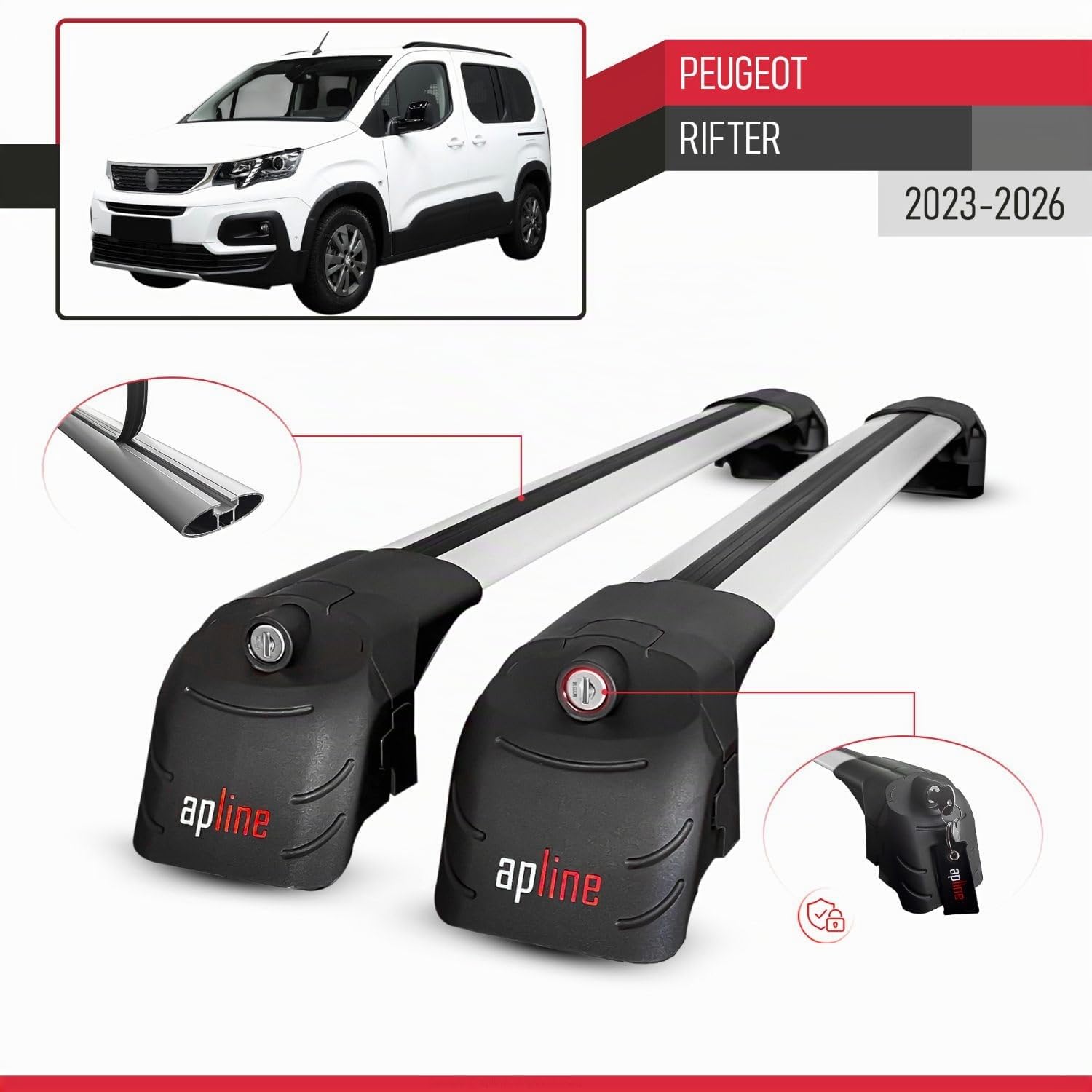 Kompatibel mit Peugeot Rifter 2023-2024 ACE-2 Relingträger Dachträger Auto Gepäckträger Grau Aluminium 2 Stangen