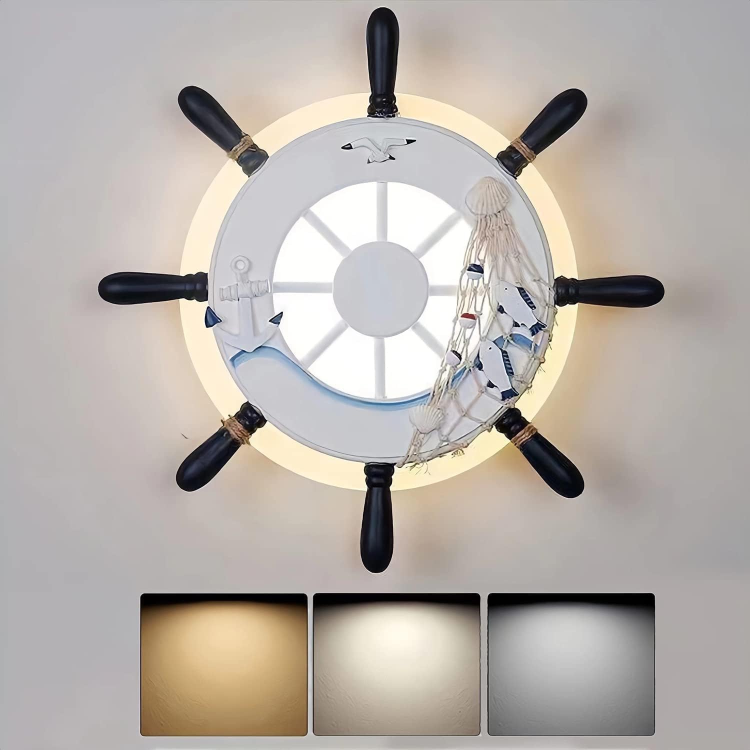 Applique murale LED nautique 18W en métal au design moderne de gouvernail de bateau