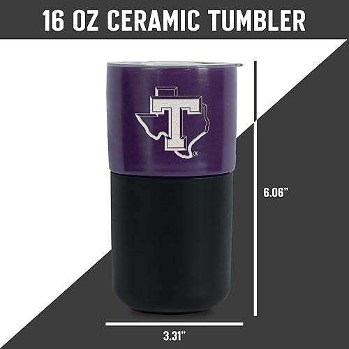 Miniatura 552 de Rico Industries NCAA Miami of Ohio Redhawks - Vaso de cerámica de 16 onzas con agarre de silicona, grabado láser profundo, diseño de color negro