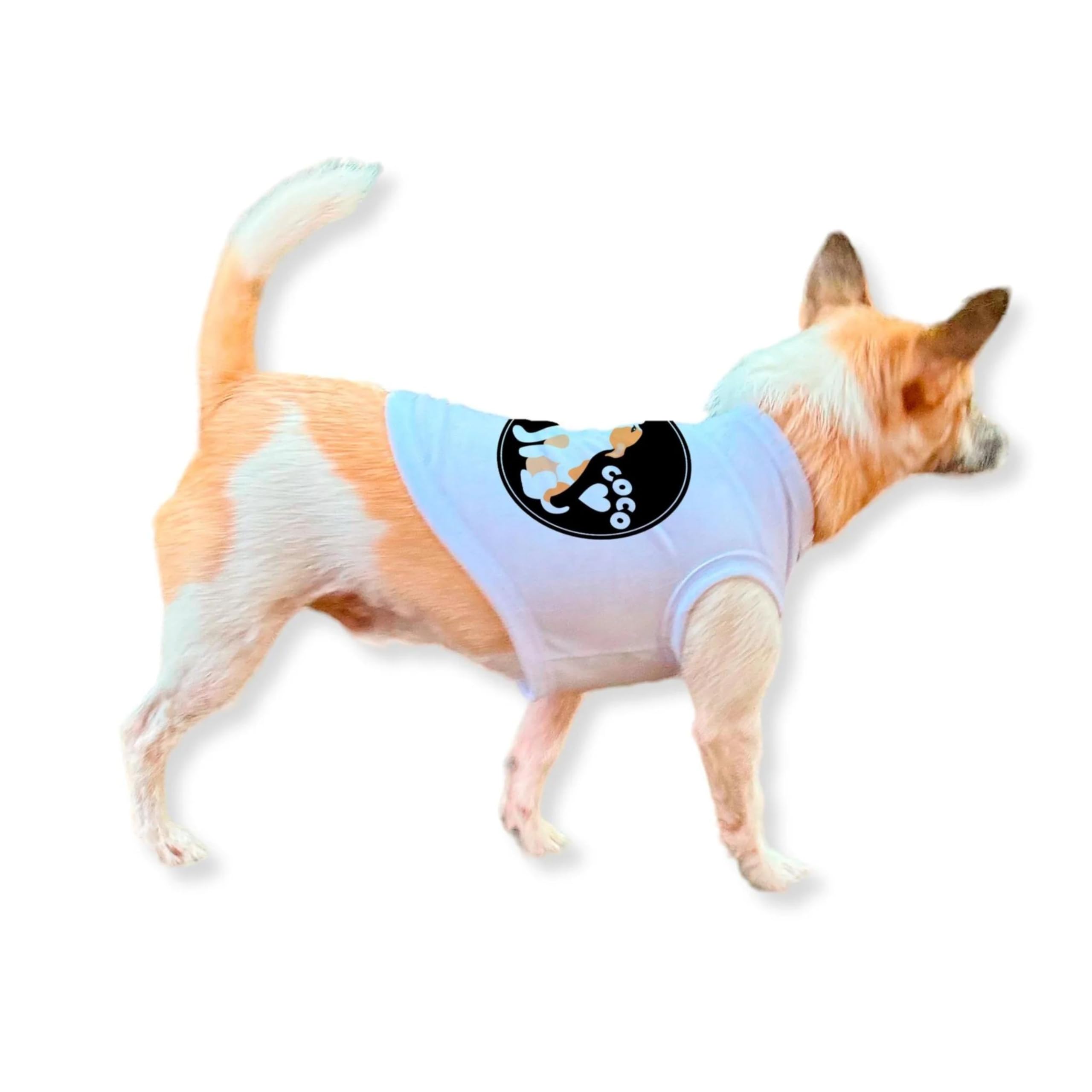 PERSONALISED DOG T-SHIRT for Small Breeds | Soft White Polyester | 3 Customised Design Printing (L)