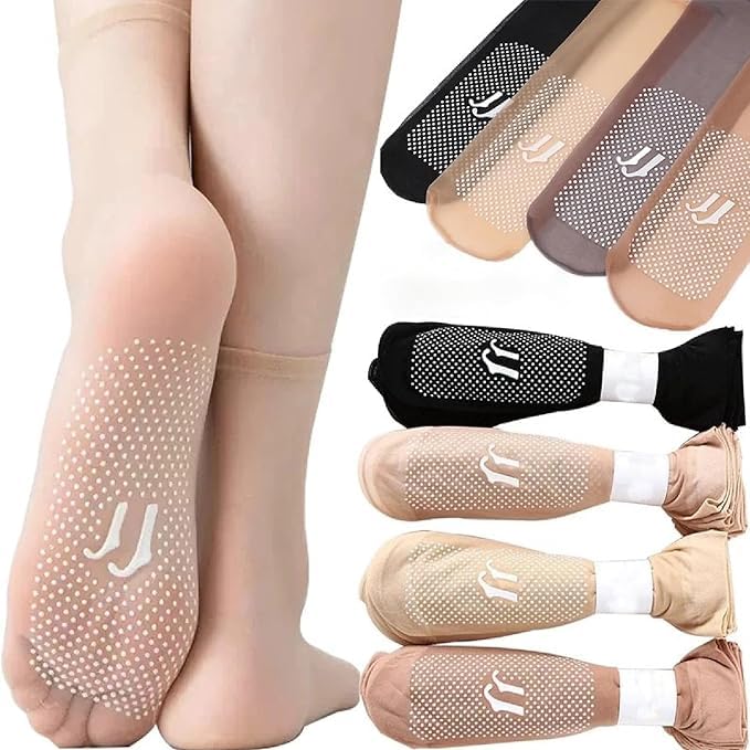 Women Stocks Invisible Slip-resistant Crystal Silk Socks Summer Sheer Ankle Socks Gift for Mother (5 Pair, Multi Color)-image-19