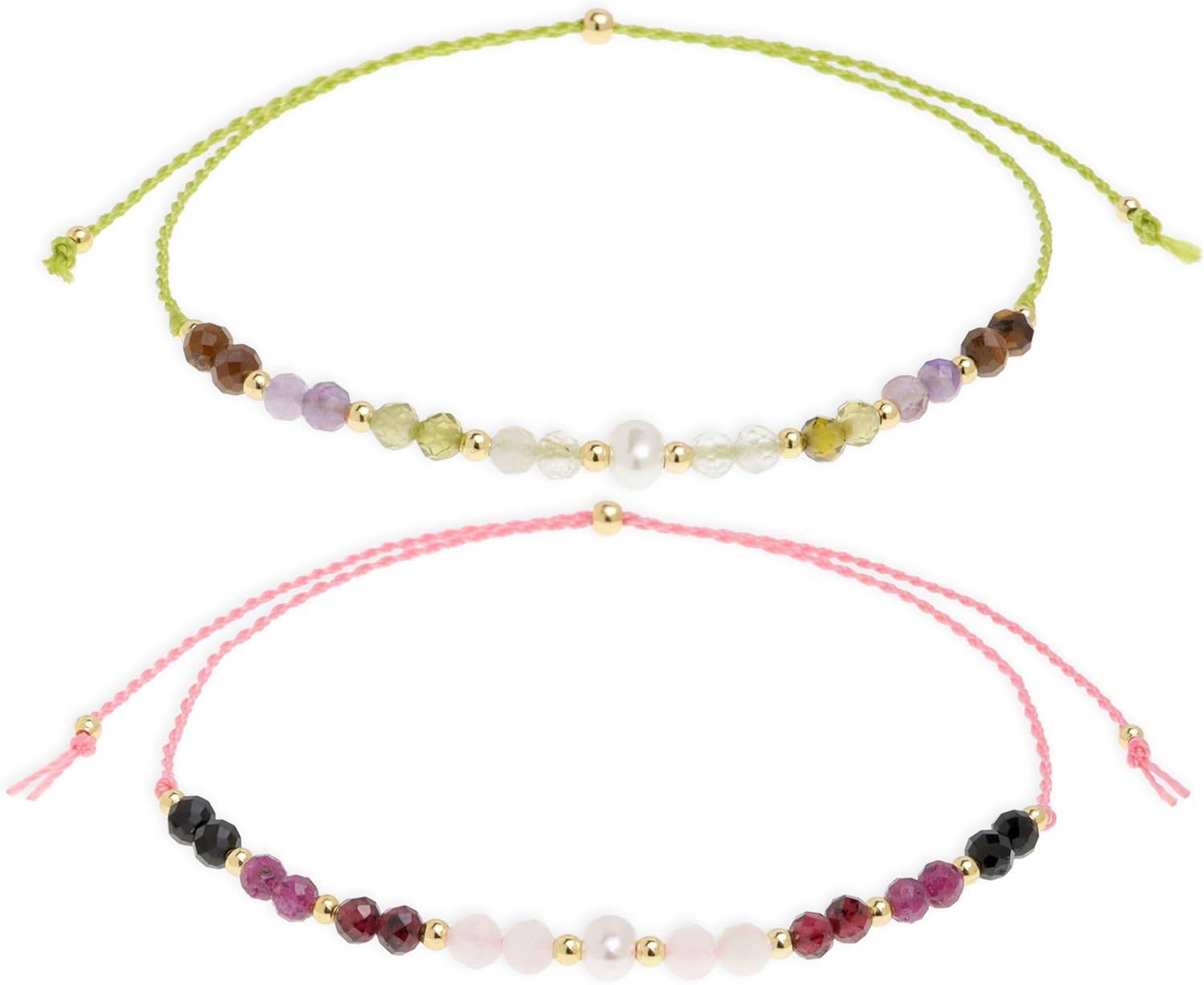 Colorful Gemstone Beads Bracelets Set for Women, 2Pcs Boho Handmade Adjustable Stackable Strand Outfit Accessories Jewelry Gift.