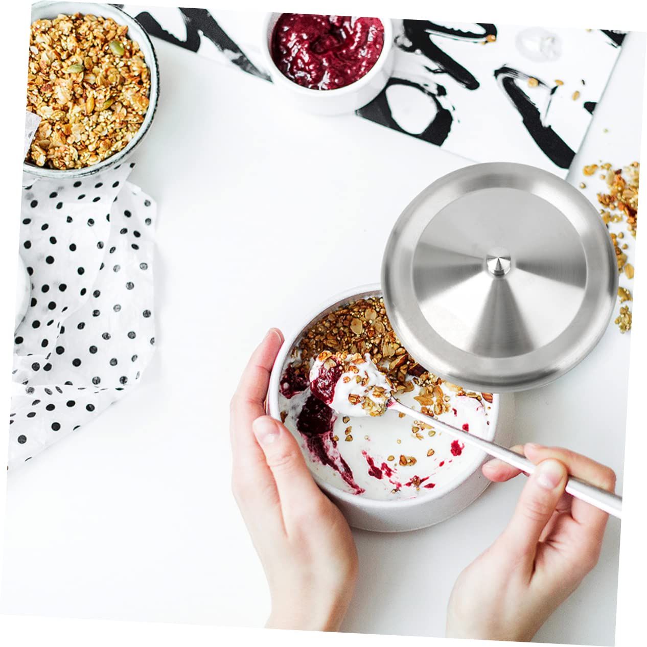 HOMSFOU 2pcs Stainless Steel Lid Ceramic Tumbler Ceramic Espresso Cup Porcelain Coffee Cups Metal Coffee Cup Travel Coffe Mug Travel Cup Lids Mug Cover Stainless Steel Cup Lids Cup Cover, 10.2X10.2CM