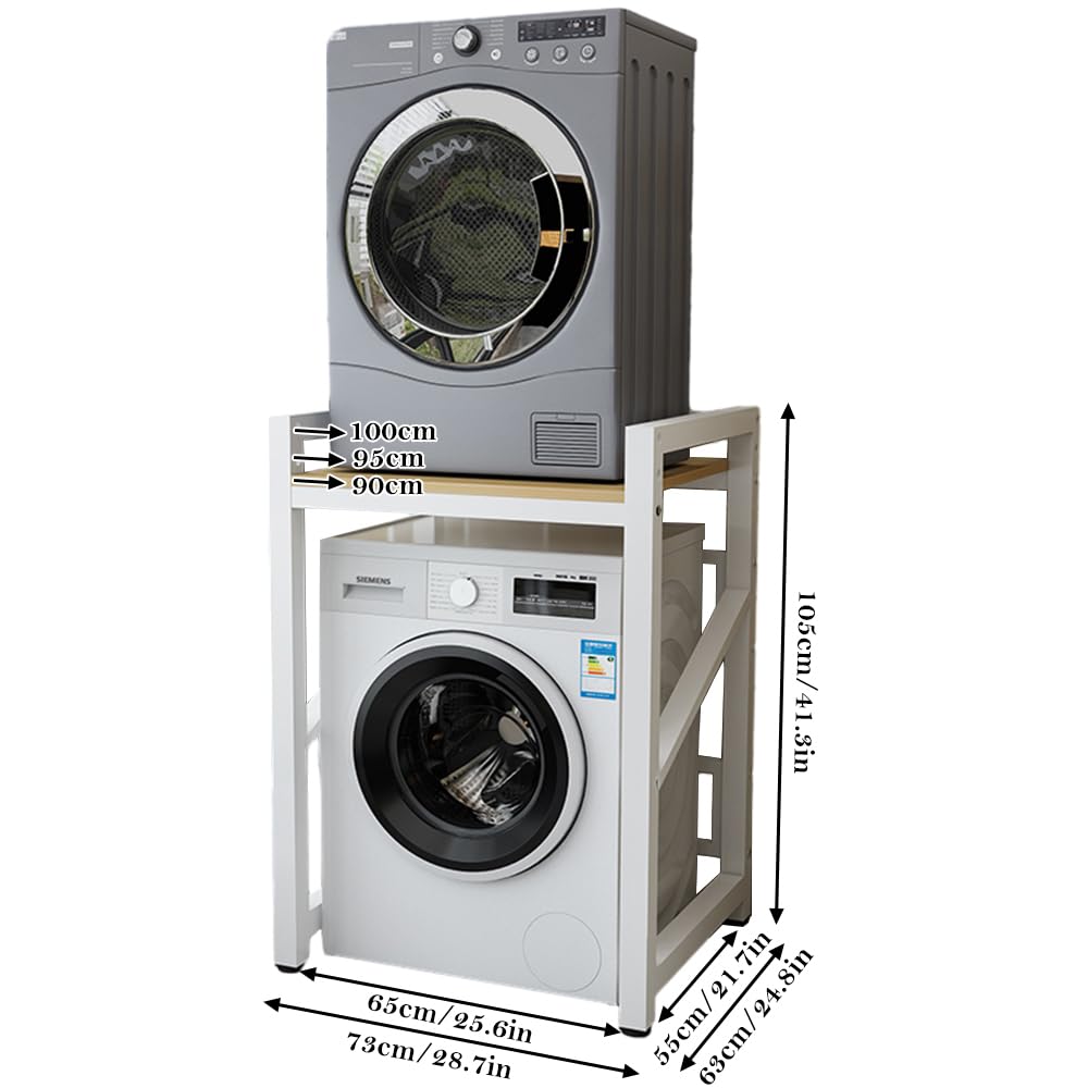 Soporte para lavadora y secadora con estante, estante de almacenamiento de altura ajustable, kit de apilamiento para lavadoras y secadoras, unidad de almacenamiento sobre lavadora, carga máxima de 250