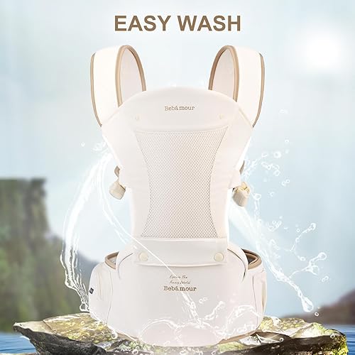 Miniatura 6 de Bebamour Portabebés con asiento de cadera, asiento de cadera de malla transpirable para todas las posiciones y portabebés de 0 a 36 meses con