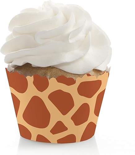 Big Dot of Happiness Estampado de jirafa, decoraciones de fiesta de safari, envoltorios de cupcakes para fiestas, juego de 12