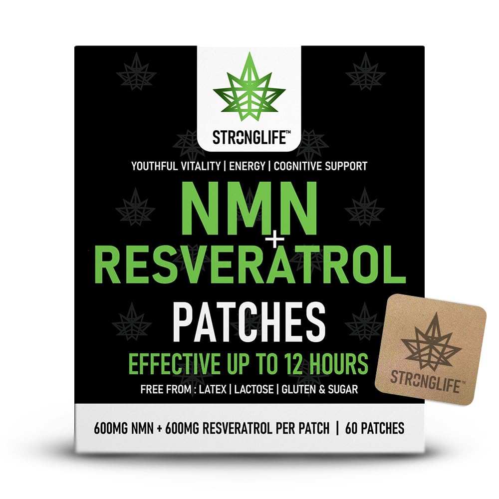 NMN & Resveratrol Patches – High Strength NMN Supplements UK Pure – High Absorption, 12 -Hour Release – Supports Cellular Health, Anti-Aging & Skin Vitality – 30 Patches
