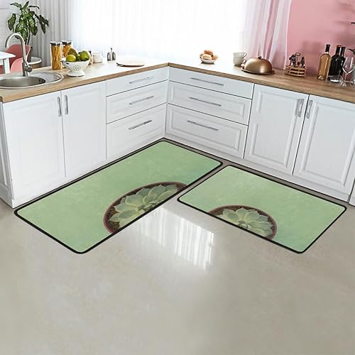 Miniatura 6 de Tapete de cocina con fondo verde para suculentas, acolchado, antifatiga, juego de 2 piezas, duradero, resistente a las manchas, parte inferior
