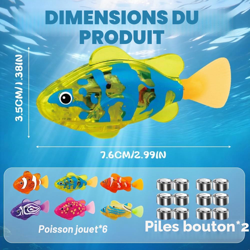 Robo Fish Lot de 6 poissons robots électroniques pour animaux de compagnie avec poissons flottants lumineux, jouets réutilisables pour animaux de compagnie, piscine, baignoire, aquarium