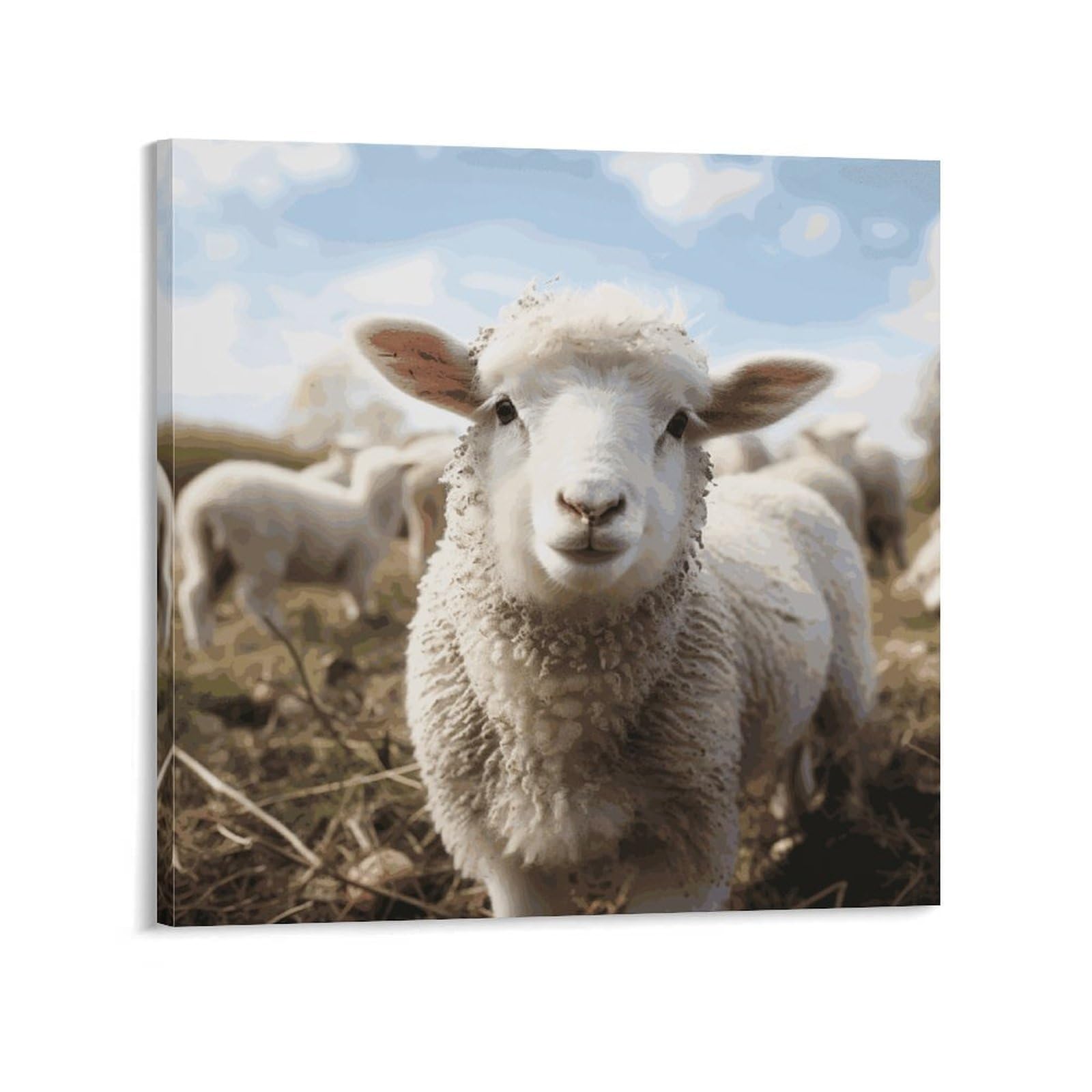 KLOPH Cute Sheep Lamb Canvas Wall Art for Living Room 08x8inch Modern Artwork Painting for Bathroom Hanging Canvas Prints Aesthetic Wallart for Bedroom Kitchen Office Wall Decor