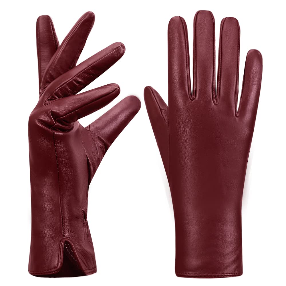 MGGMOKAY Guanti invernali in pelle per donna Guanti da guida in pelle di pecora con touch screen foderati in cashmere caldo