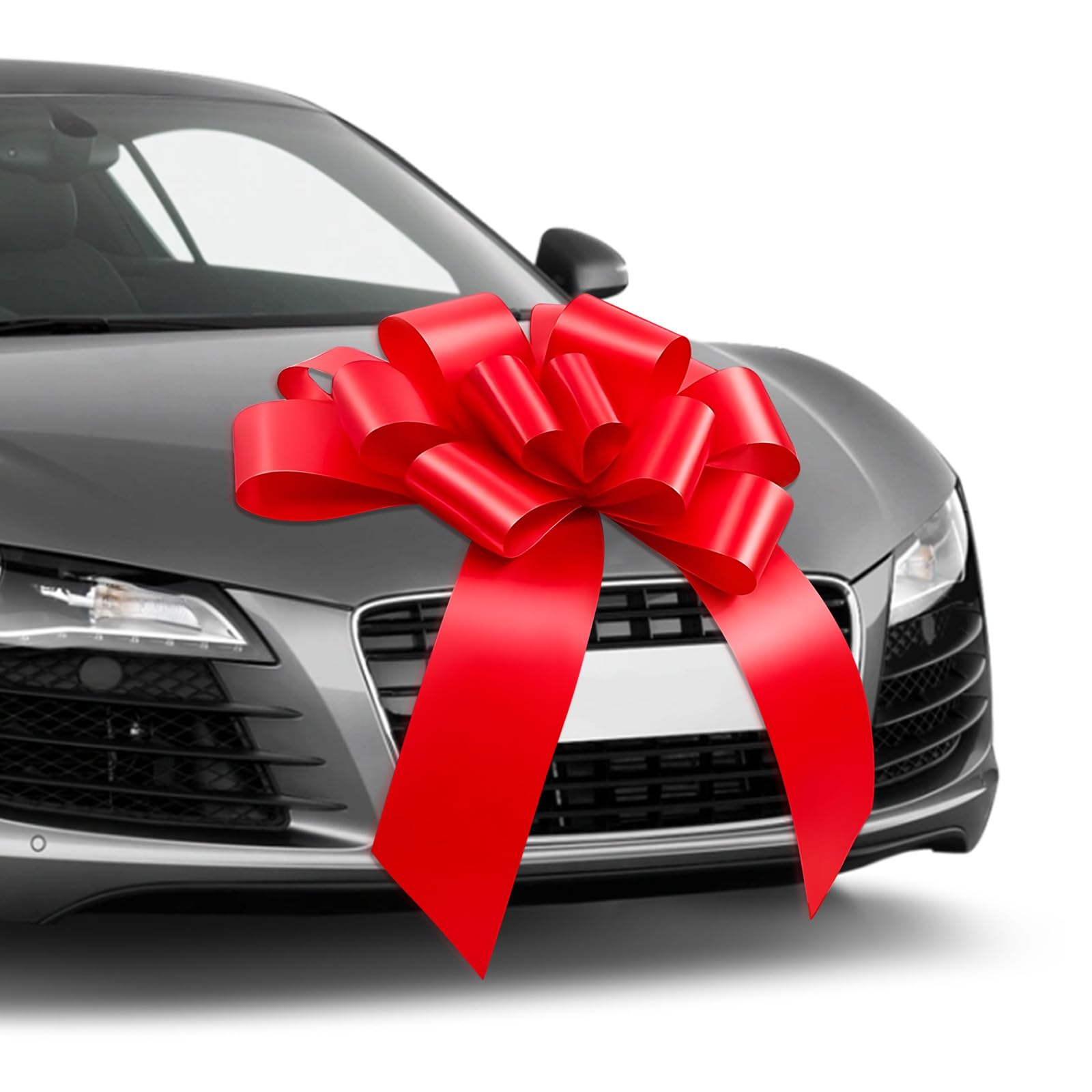 23 Inch Large Red Car Bow with 2 Double-sided Tape & 2 Suction Cups, Decorative Ribbon for Automotive, Trucks, SUVs, Giant Bows for Christmas, Birthday, Wedding, New Vehicle Present, Party Decoration