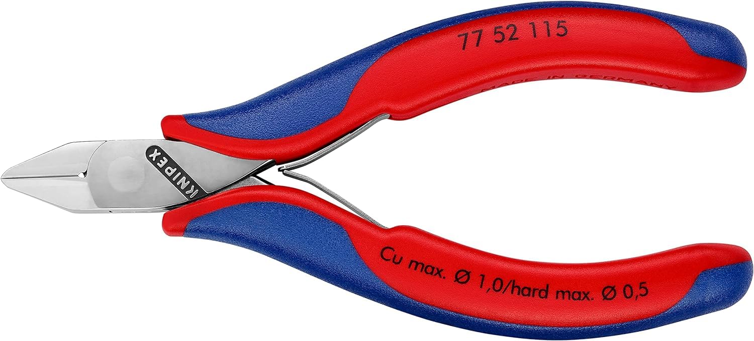KNIPEX Alicates de corte diagonal para electrónica con articulación machihembrada con mangos multicomponente 115 mm, 77 52 115